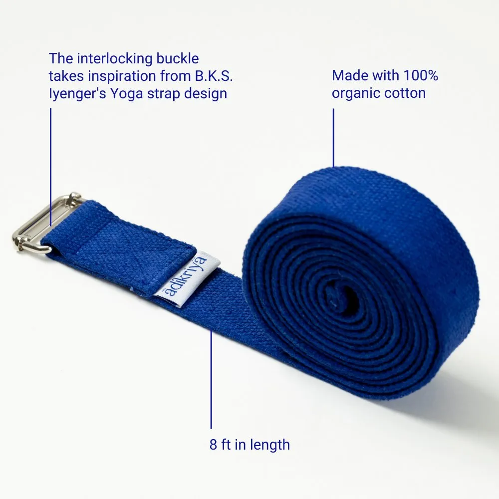 100% Cotton Yoga Strap Blue