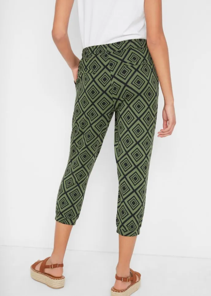 3/4 trousers with Bpc Bonprix Collection print, green