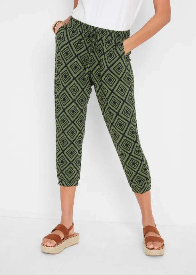 3/4 trousers with Bpc Bonprix Collection print, green