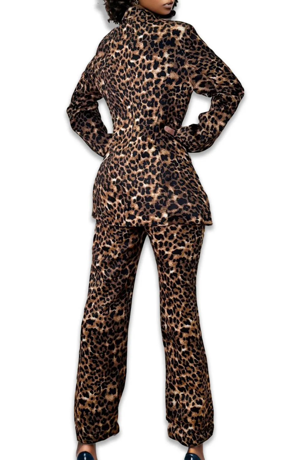 A94056D LEOPARD PRINT SUIT PANT SET