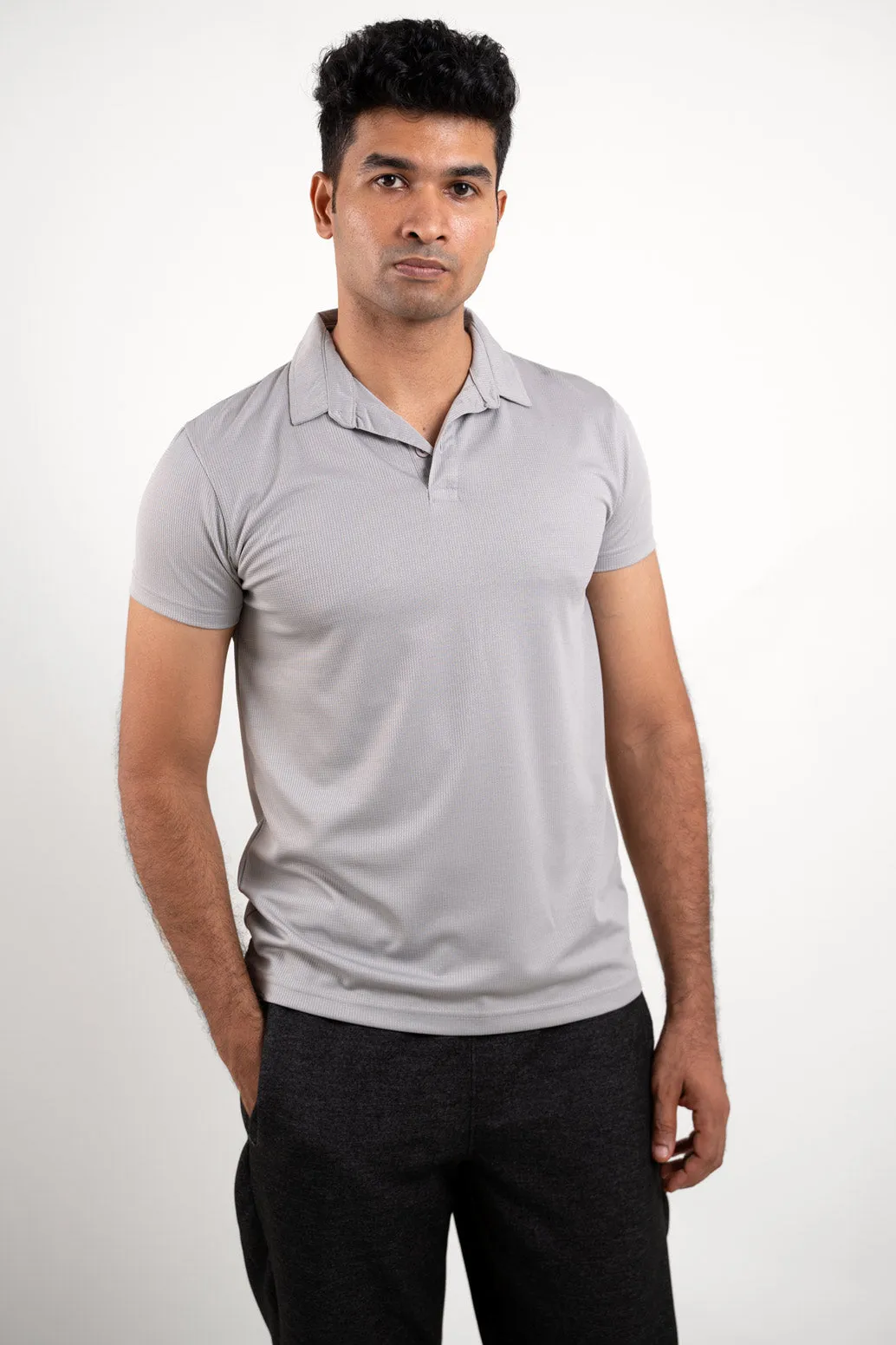 Active Light Gray Polo Tshirt  For Men