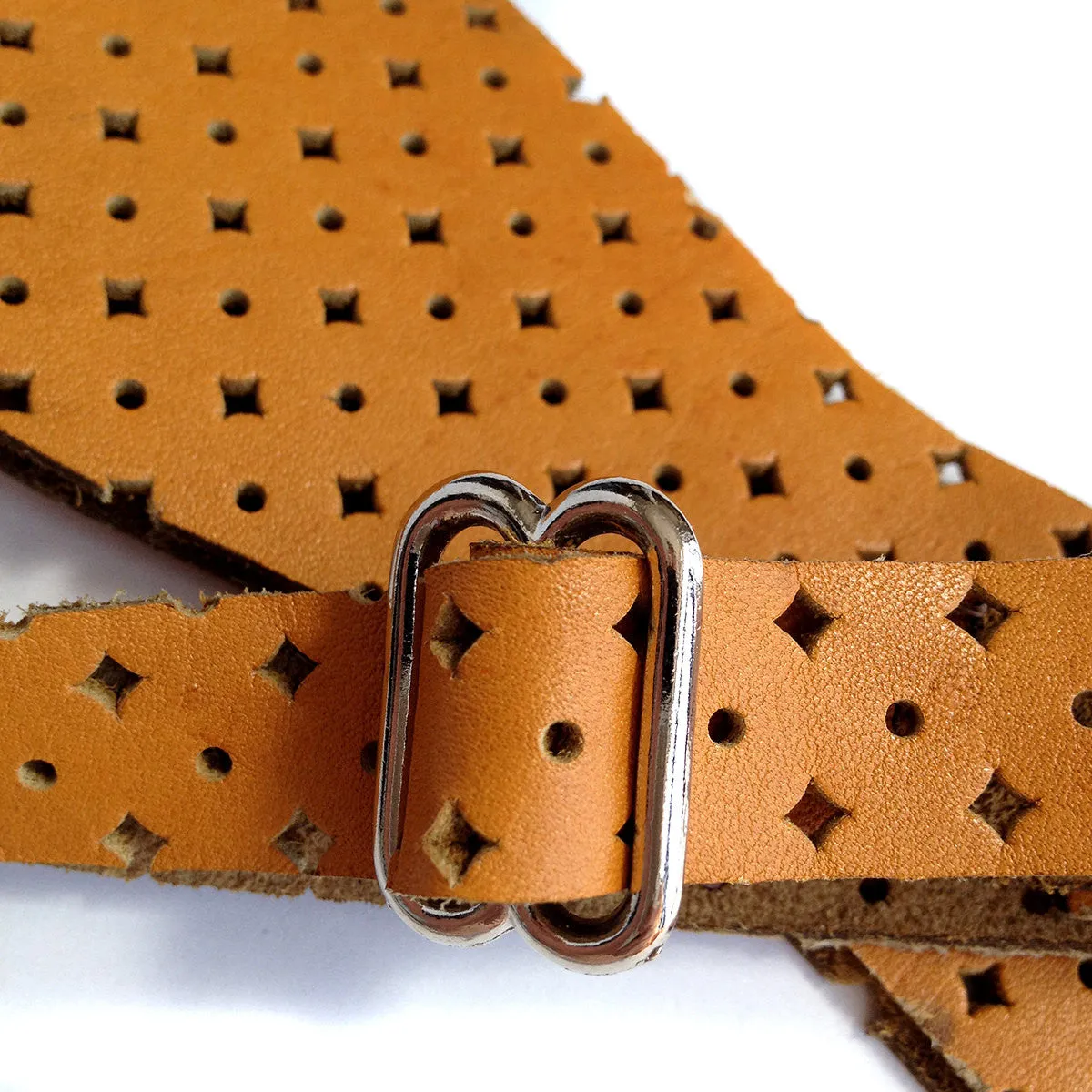 Automotive Burnt Orange Diamond Perforated Leather Bow Tie