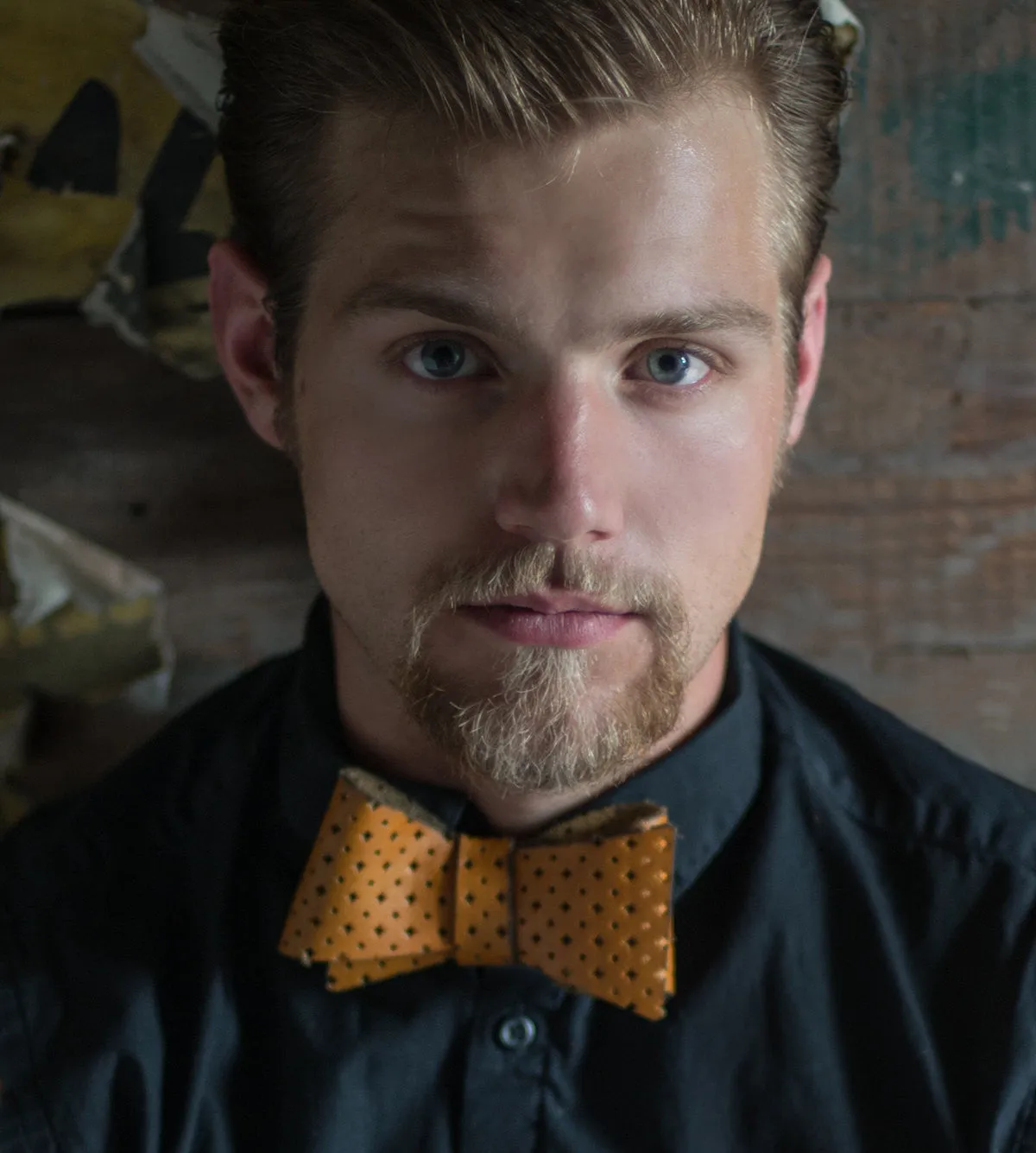 Automotive Burnt Orange Diamond Perforated Leather Bow Tie