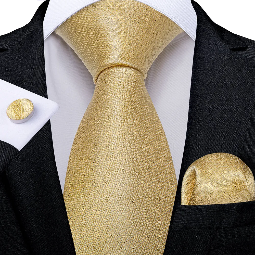 Beautiful Men's Golden Tie Pocket Square Cufflinks Set