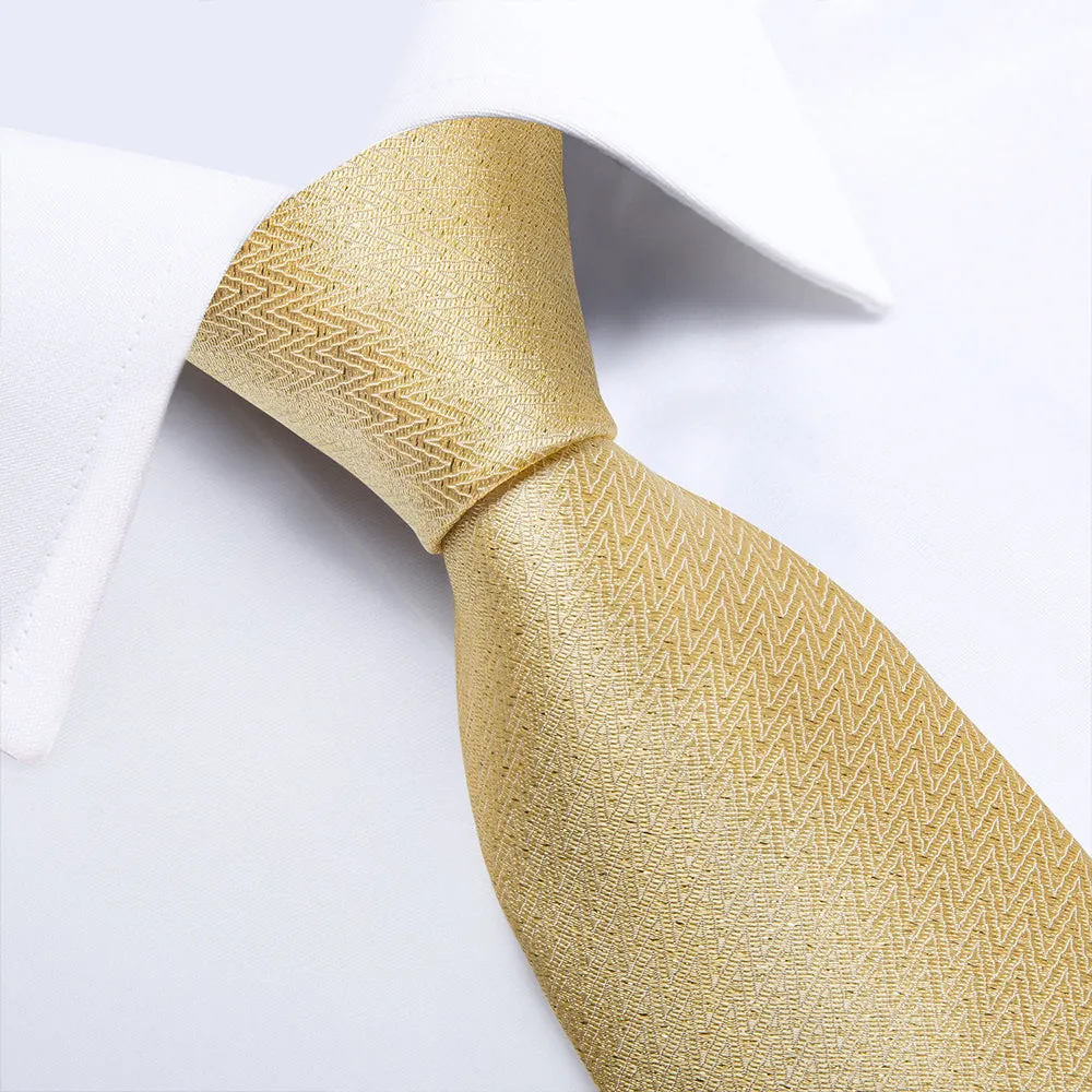 Beautiful Men's Golden Tie Pocket Square Cufflinks Set