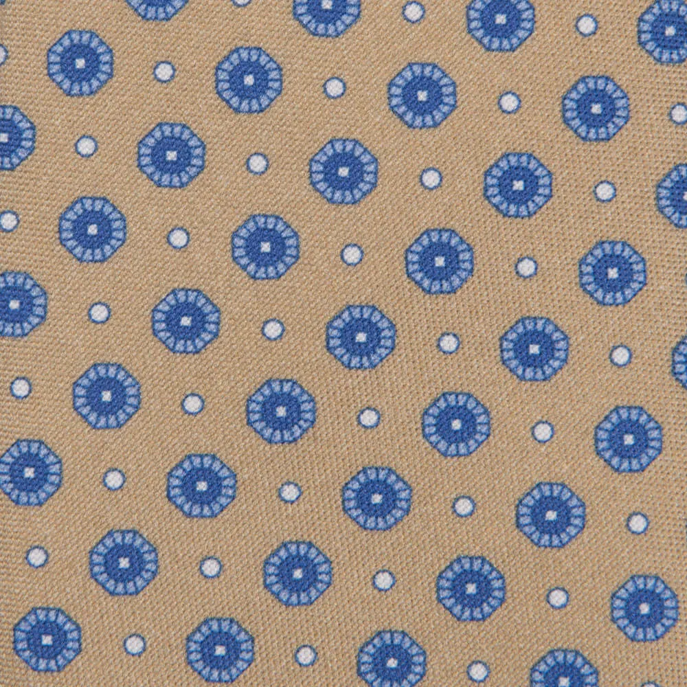 Beige and Blue Classic Motif Silk Cotton Tie