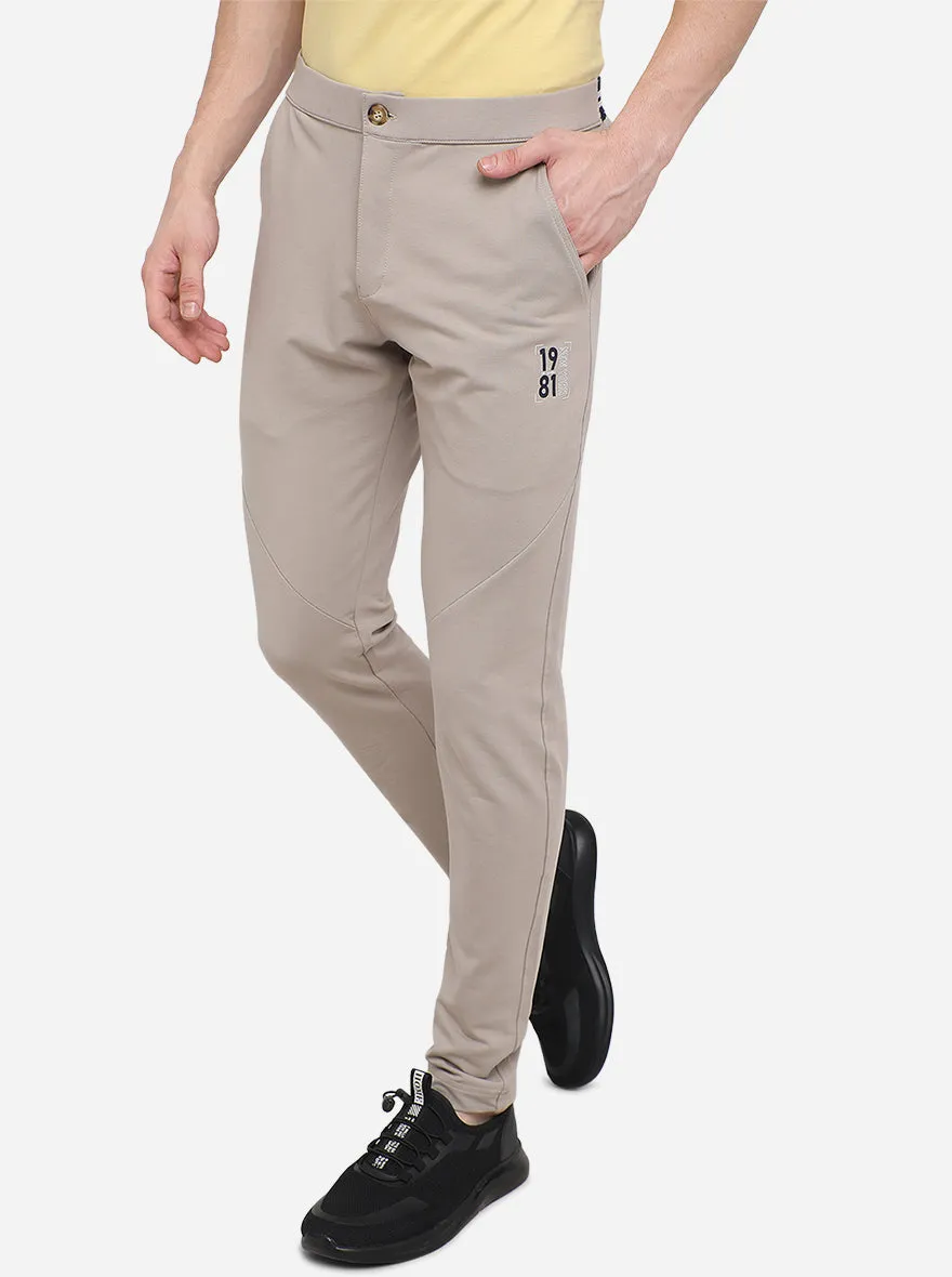 Beige Solid Slim Fit Track Pants | JadeBlue