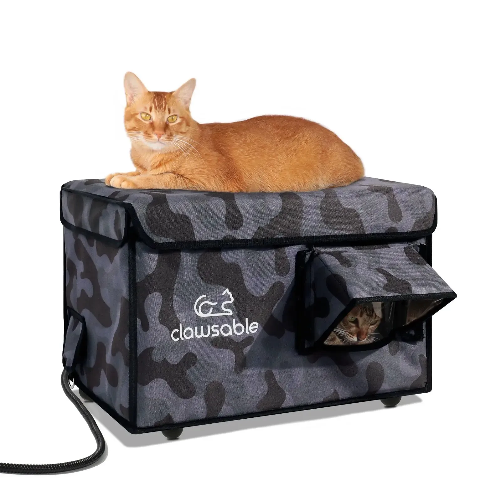 Black Camouflage Rounded Corner Outdoor Heated Cat House