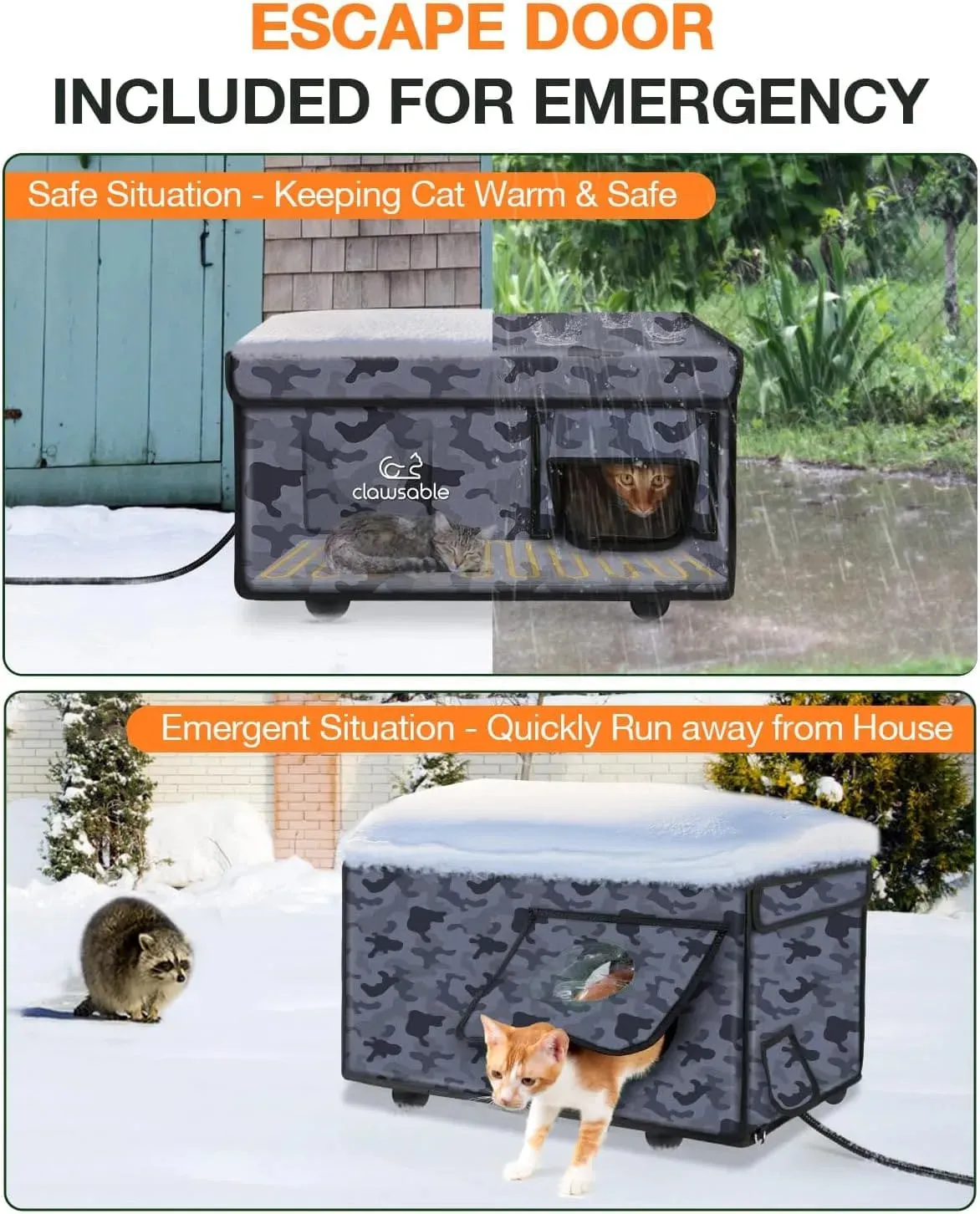 Black Camouflage Rounded Corner Outdoor Heated Cat House