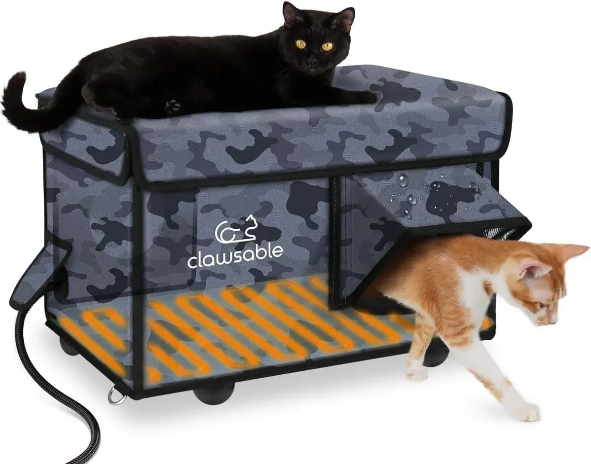 Black Camouflage Rounded Corner Outdoor Heated Cat House