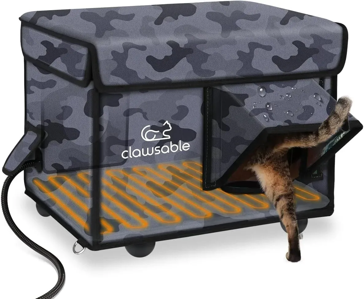 Black Camouflage Rounded Corner Outdoor Heated Cat House