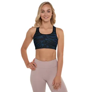 Blue Tiger Padded Sports Bra, Animal Stripes Print Workout Bra For Ladies-Made in USA/EU