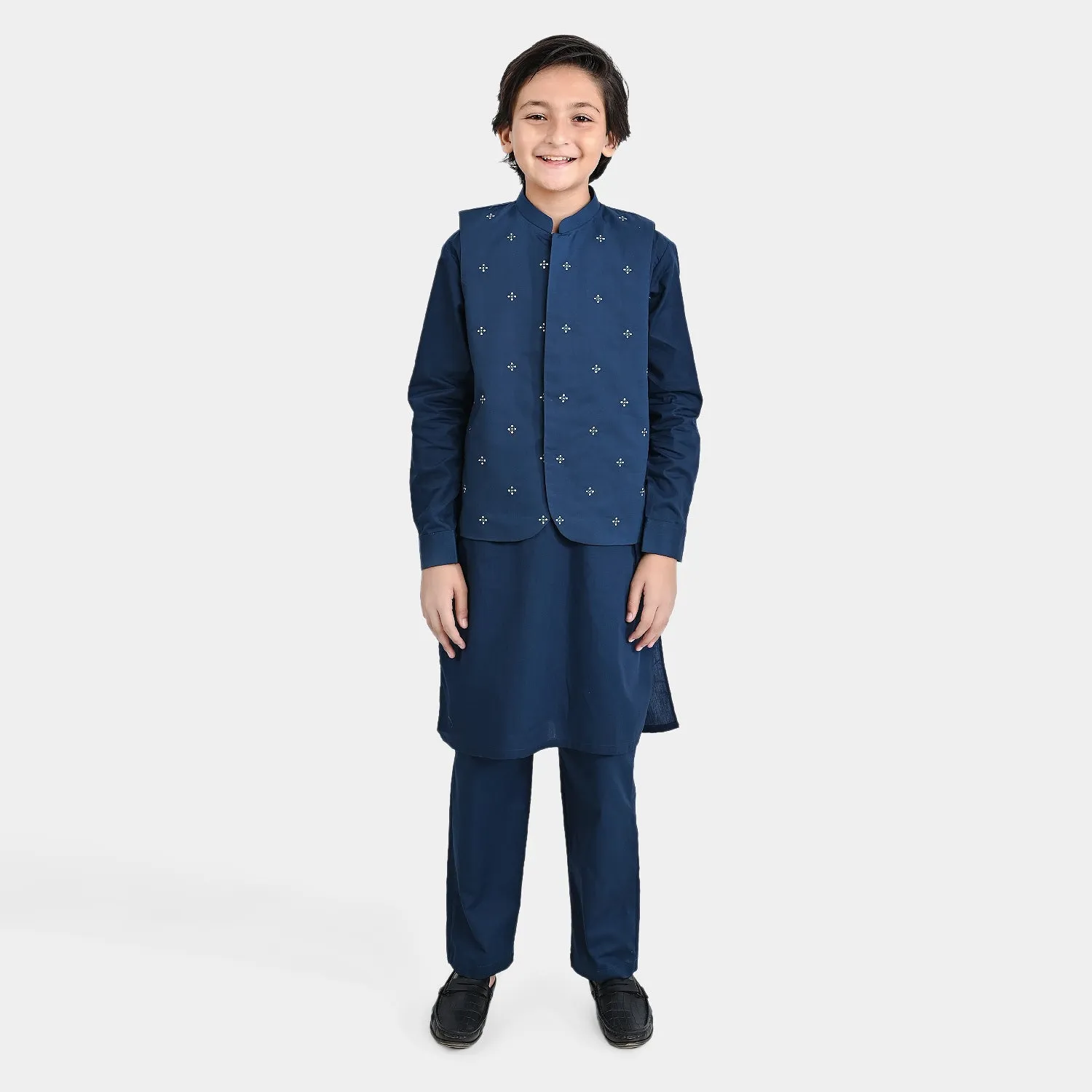 Boys Cotton Poplin 3 Piece Suit (Chin Funk)-T/Blue