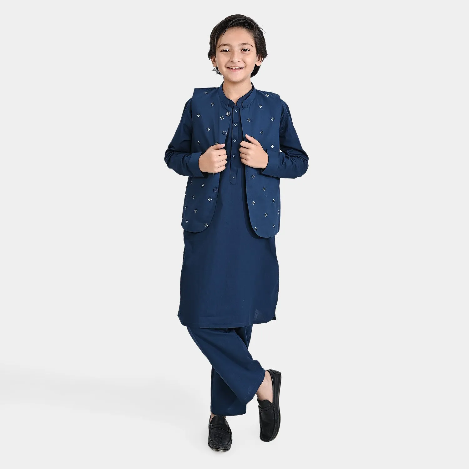 Boys Cotton Poplin 3 Piece Suit (Chin Funk)-T/Blue