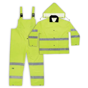 Custom Leathercraft 3 Piece Hi-Viz® Ansi Class 3 Polyester Rain Suit 2XL