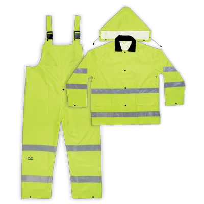 Custom Leathercraft 3 Piece Hi-Viz® Ansi Class 3 Polyester Rain Suit 2XL