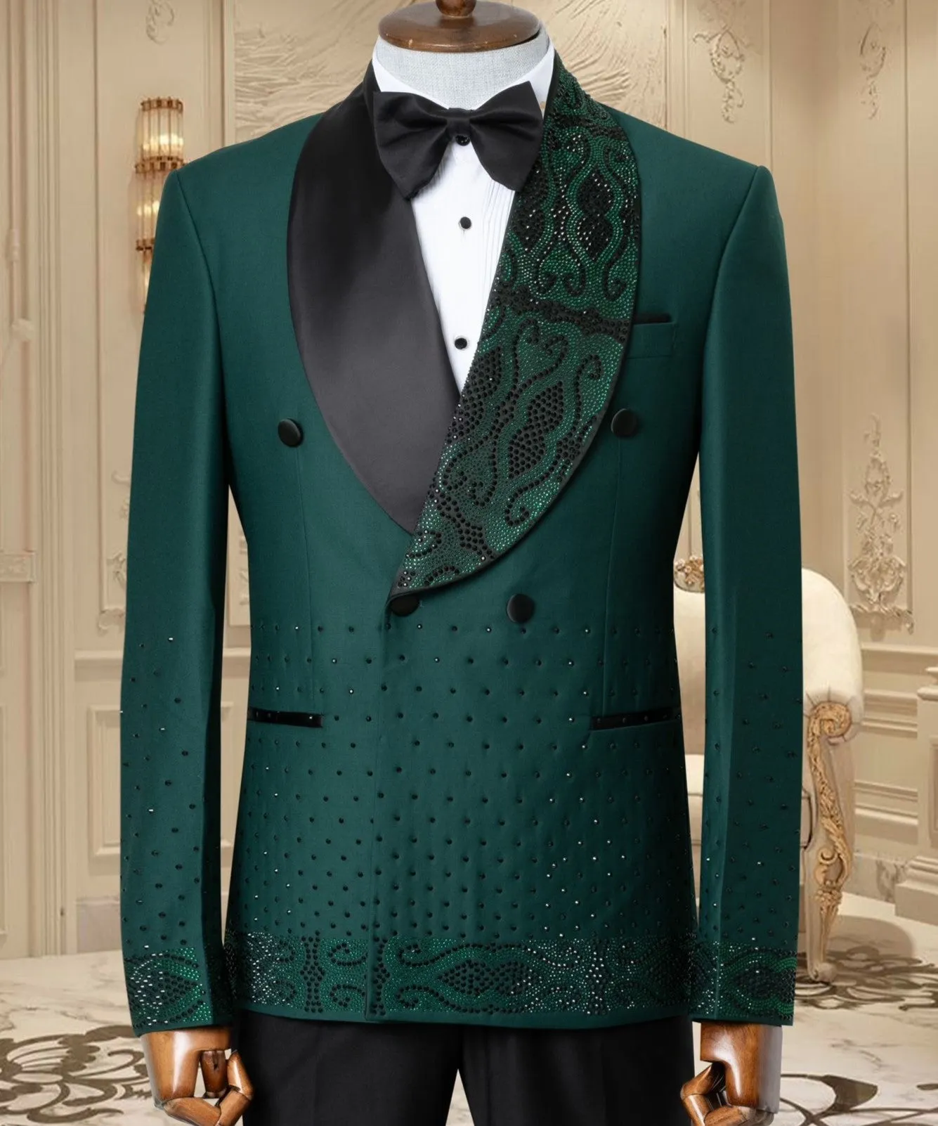 Dark Green Tuxedo With Black Stones