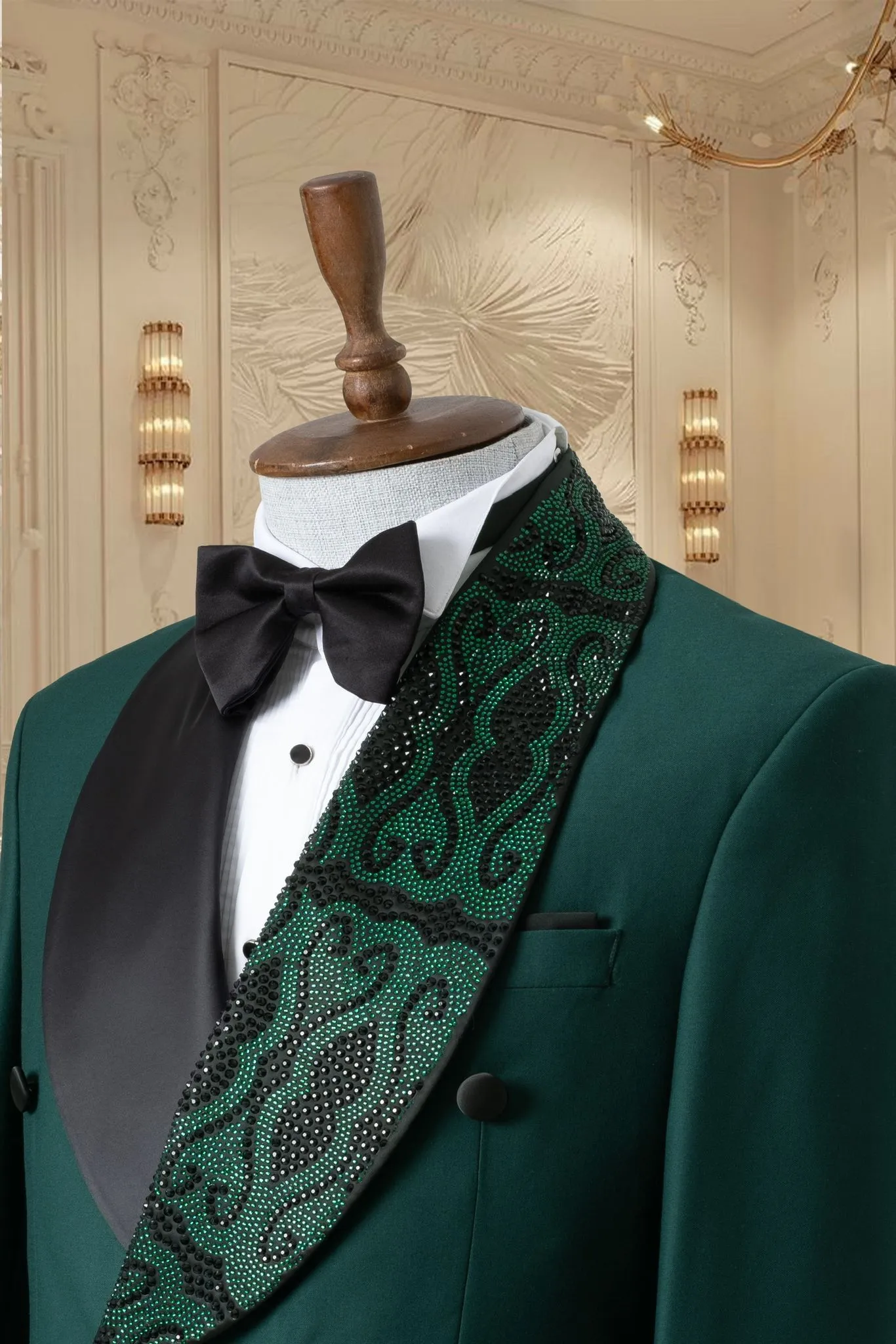 Dark Green Tuxedo With Black Stones