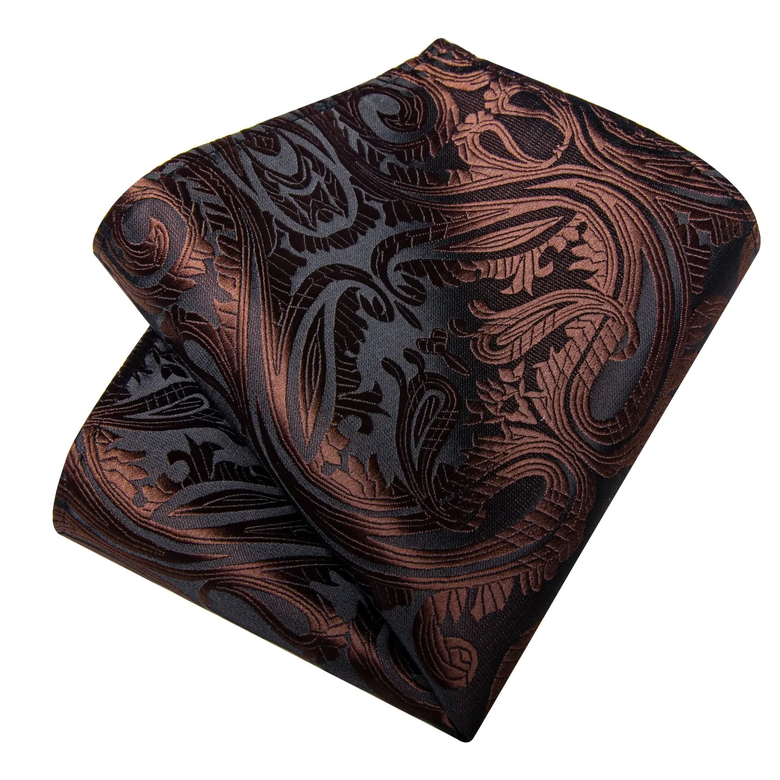 DiBanGu Dress Tie Brown Paisley Men's Silk Tie Handkerchief Cufflinks Set