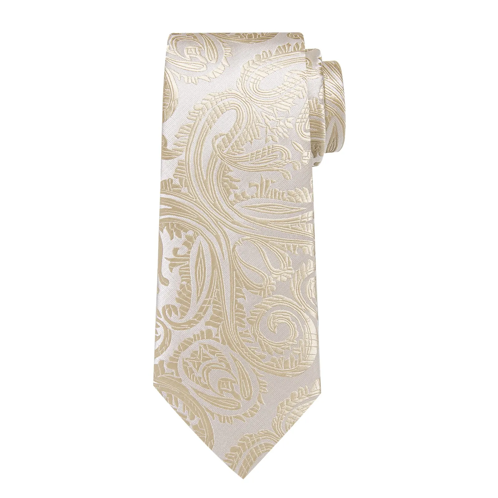 DiBanGu Dress Tie Cream White Paisley Men's Silk Tie Hanky Cufflinks Set