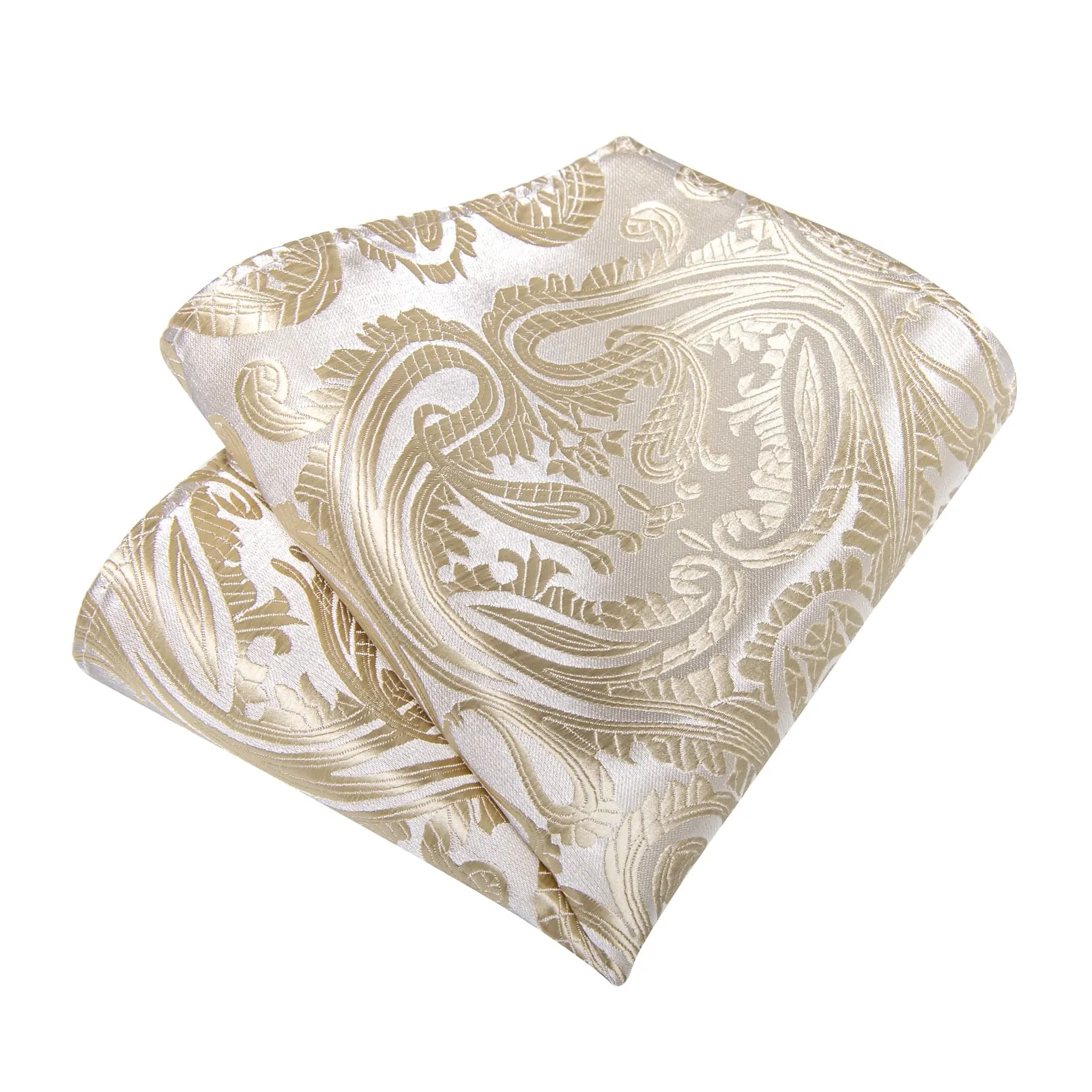 DiBanGu Dress Tie Cream White Paisley Men's Silk Tie Hanky Cufflinks Set