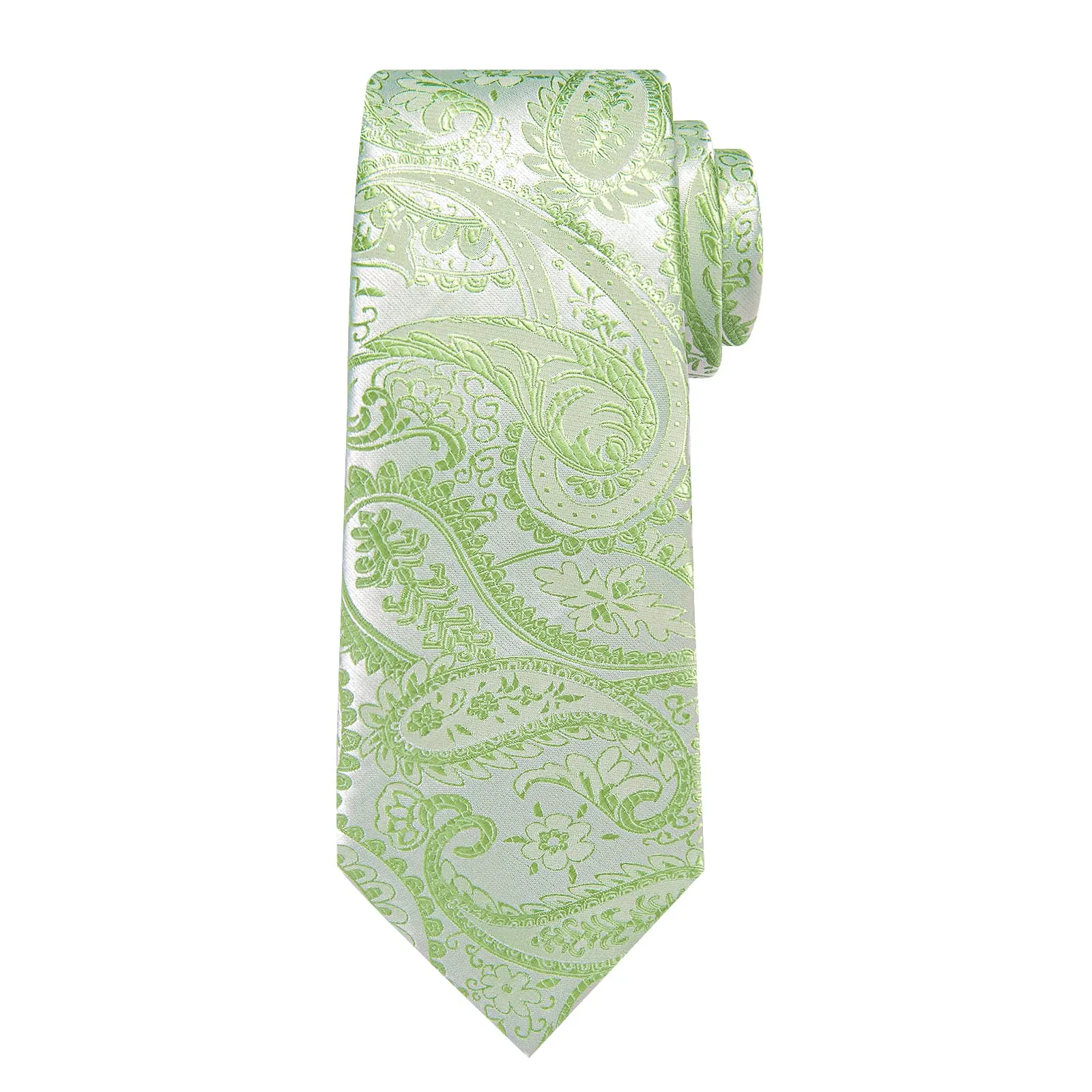 DiBanGu Dress Tie Lime Green Paisley Men's Silk Tie Hanky Cufflinks Set