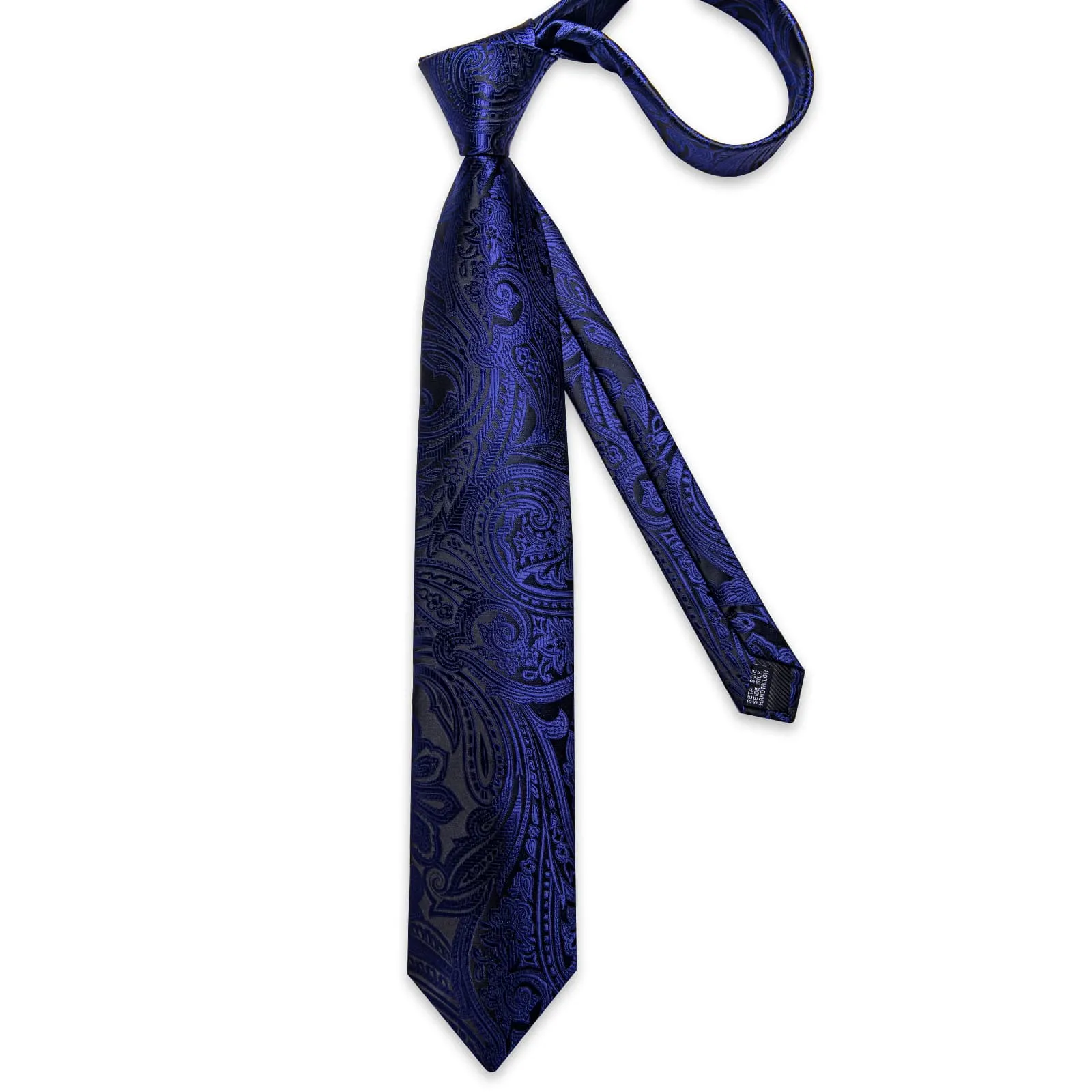 DiBanGu Dress Tie Midnight Blue Floral Mens Silk Business Work Tie Handkerchief Cufflinks Set