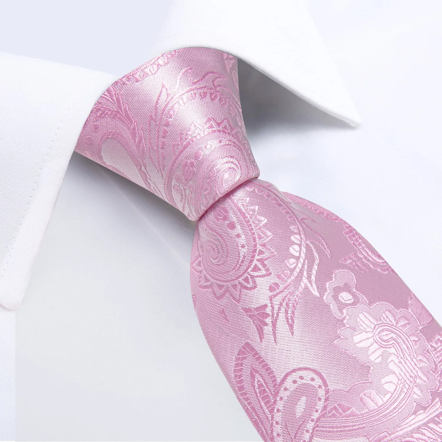 DiBanGu Silk Necktie Blush Pink Floral Mens Dress Tie Pocket Square Cufflinks Set