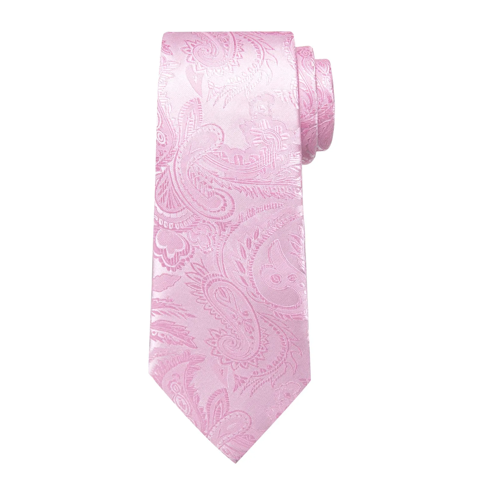 DiBanGu Silk Necktie Blush Pink Floral Mens Dress Tie Pocket Square Cufflinks Set