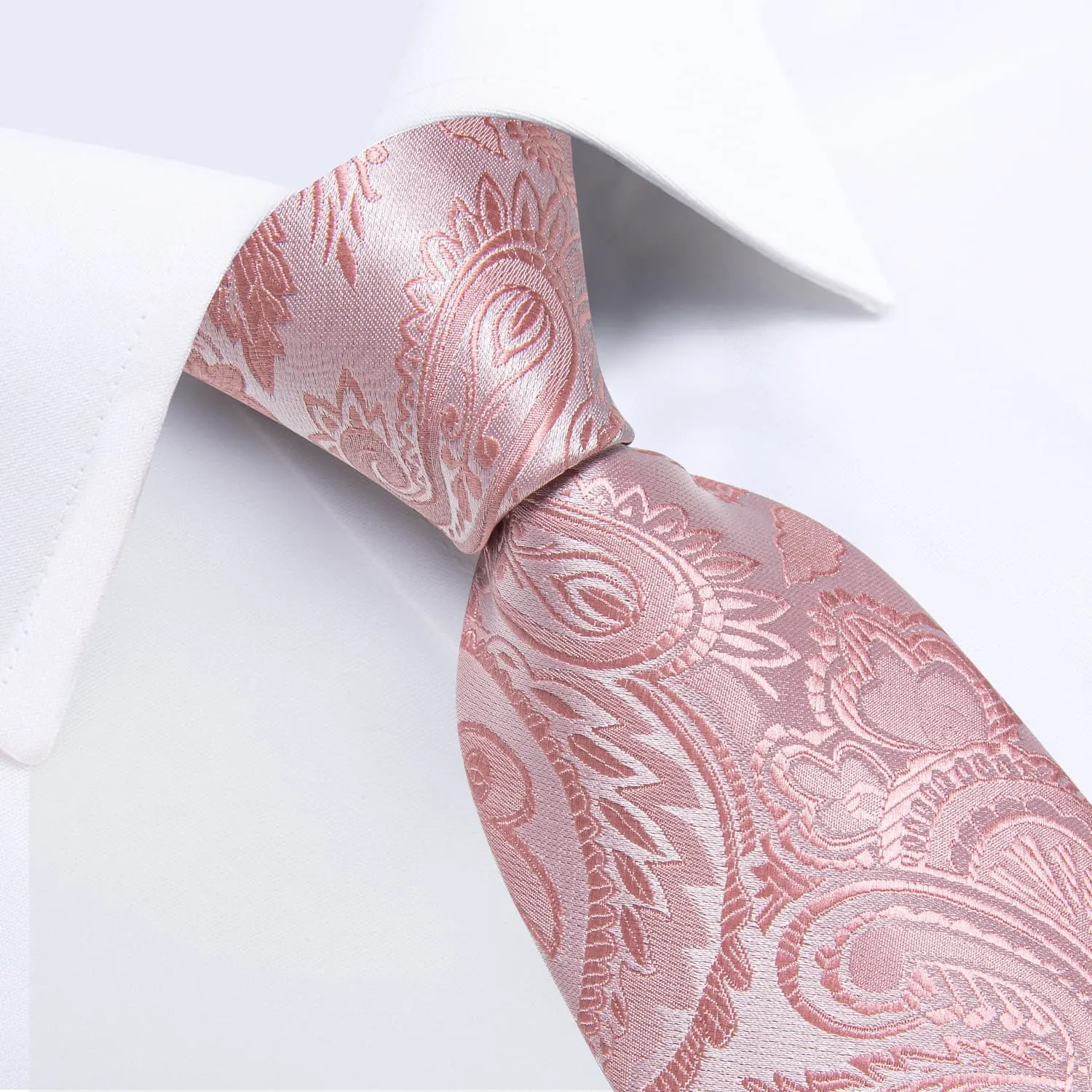 DiBanGu Silk Necktie Rose Pink Paisley Mens Dress Tie Pocket Square Cufflinks Set