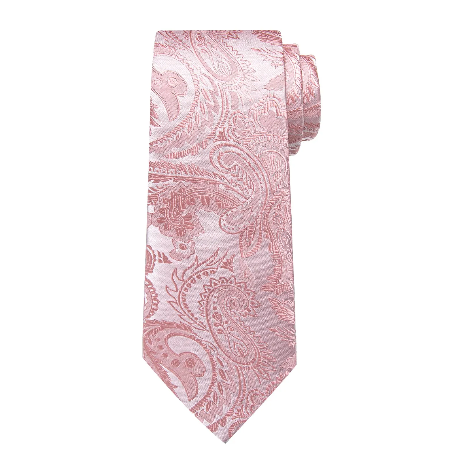 DiBanGu Silk Necktie Rose Pink Paisley Mens Dress Tie Pocket Square Cufflinks Set