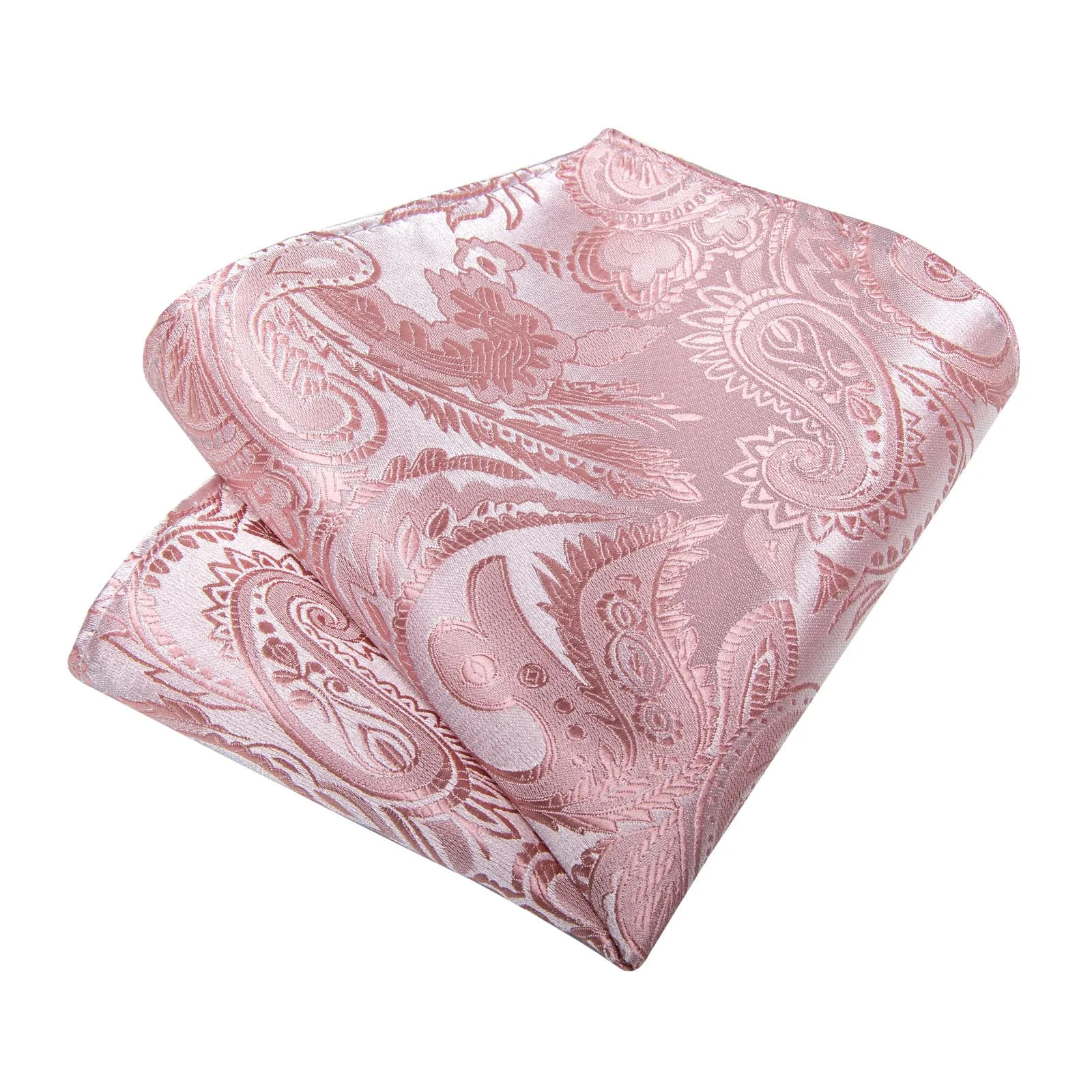 DiBanGu Silk Necktie Rose Pink Paisley Mens Dress Tie Pocket Square Cufflinks Set