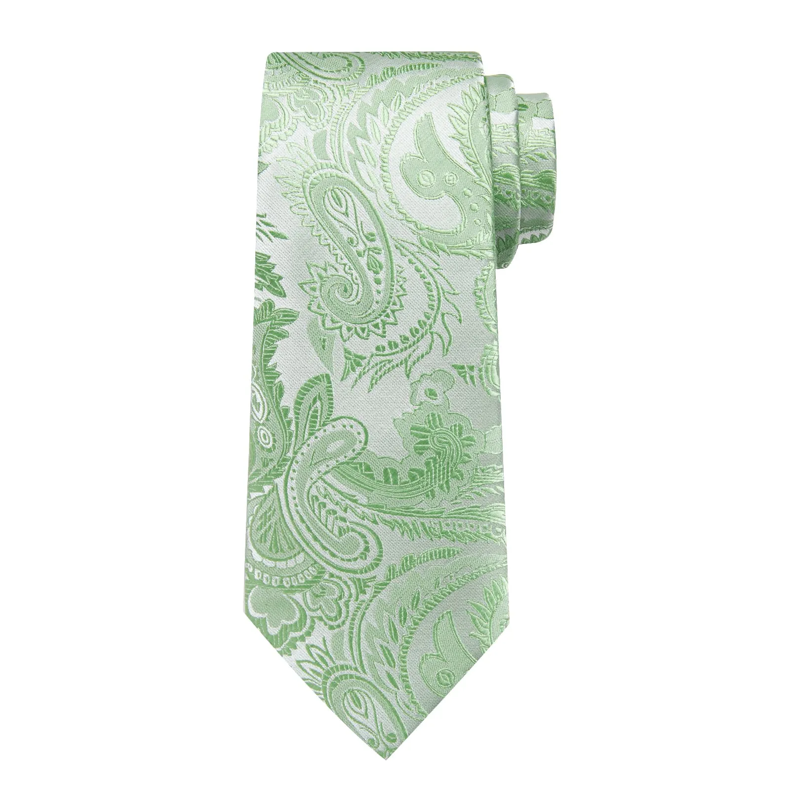 DiBanGu Silk Necktie Sage Green Paisley Mens Dress Tie Pocket Square Cufflinks Set