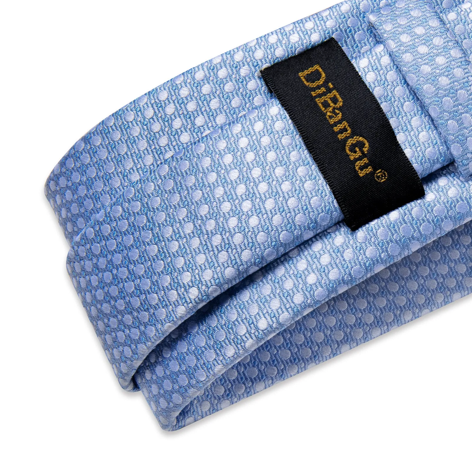 DiBanGu Silk Tie Arctic Blue Polka Dot Men's Tie Handkerchief Cufflinks Set