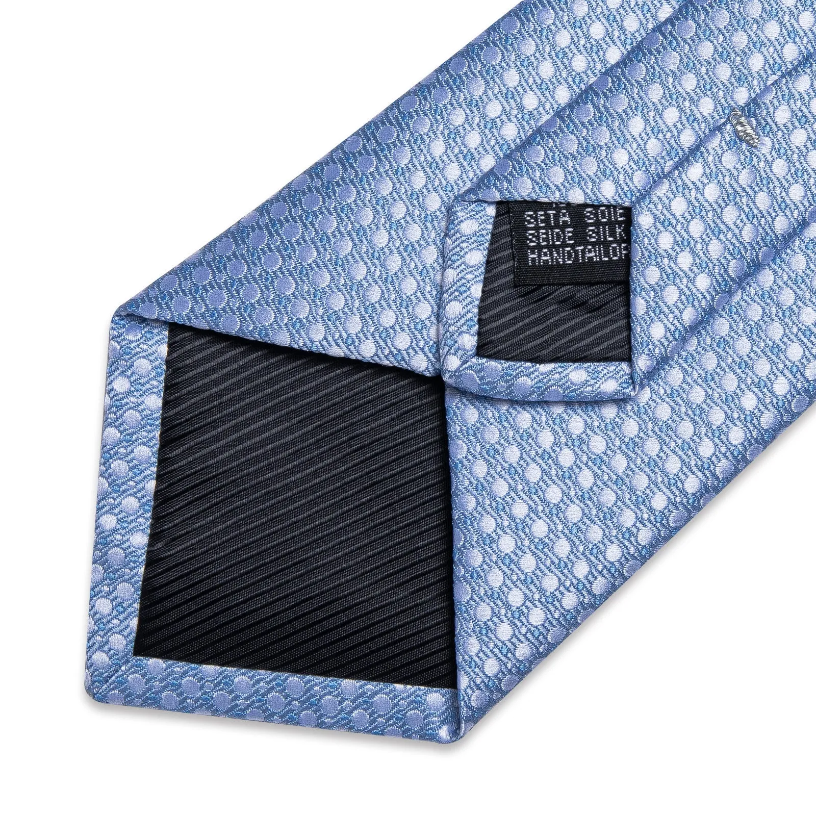 DiBanGu Silk Tie Arctic Blue Polka Dot Men's Tie Handkerchief Cufflinks Set