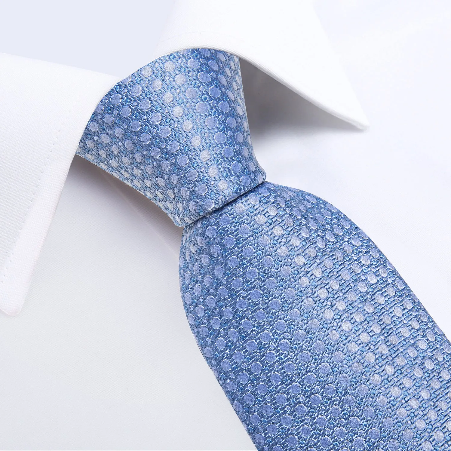 DiBanGu Silk Tie Arctic Blue Polka Dot Men's Tie Handkerchief Cufflinks Set