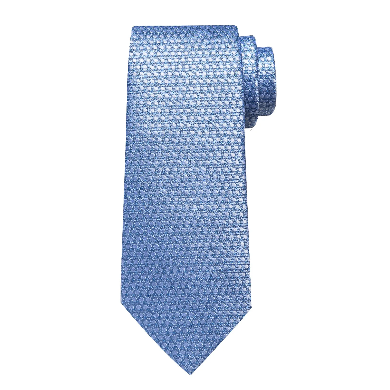 DiBanGu Silk Tie Arctic Blue Polka Dot Men's Tie Handkerchief Cufflinks Set