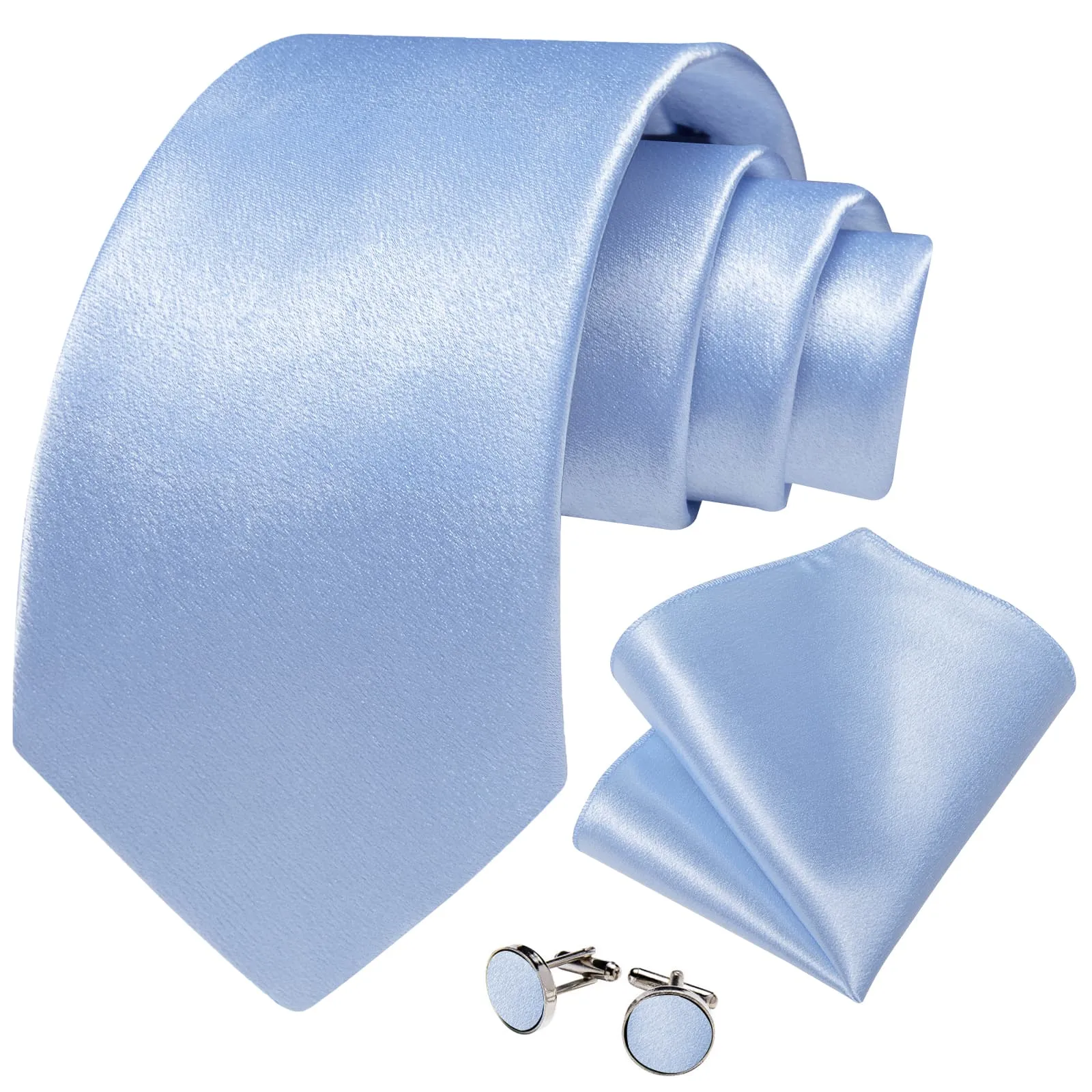 DiBanGu Silk Tie Arctic Blue Solid Mens Tuxedo Work Dresses Tie Pocket Square Cufflinks Set