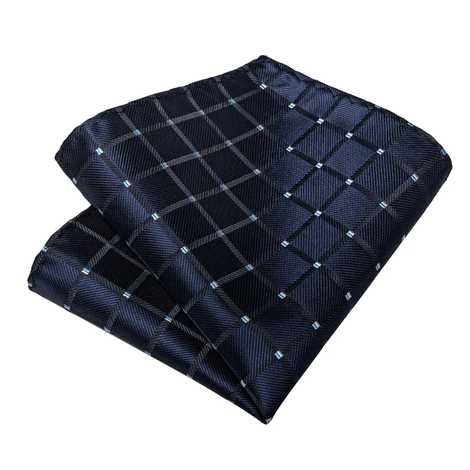 DiBanGu Silk Tie Berry Blue Plaid Men's Tie Handkerchief Cufflinks Set