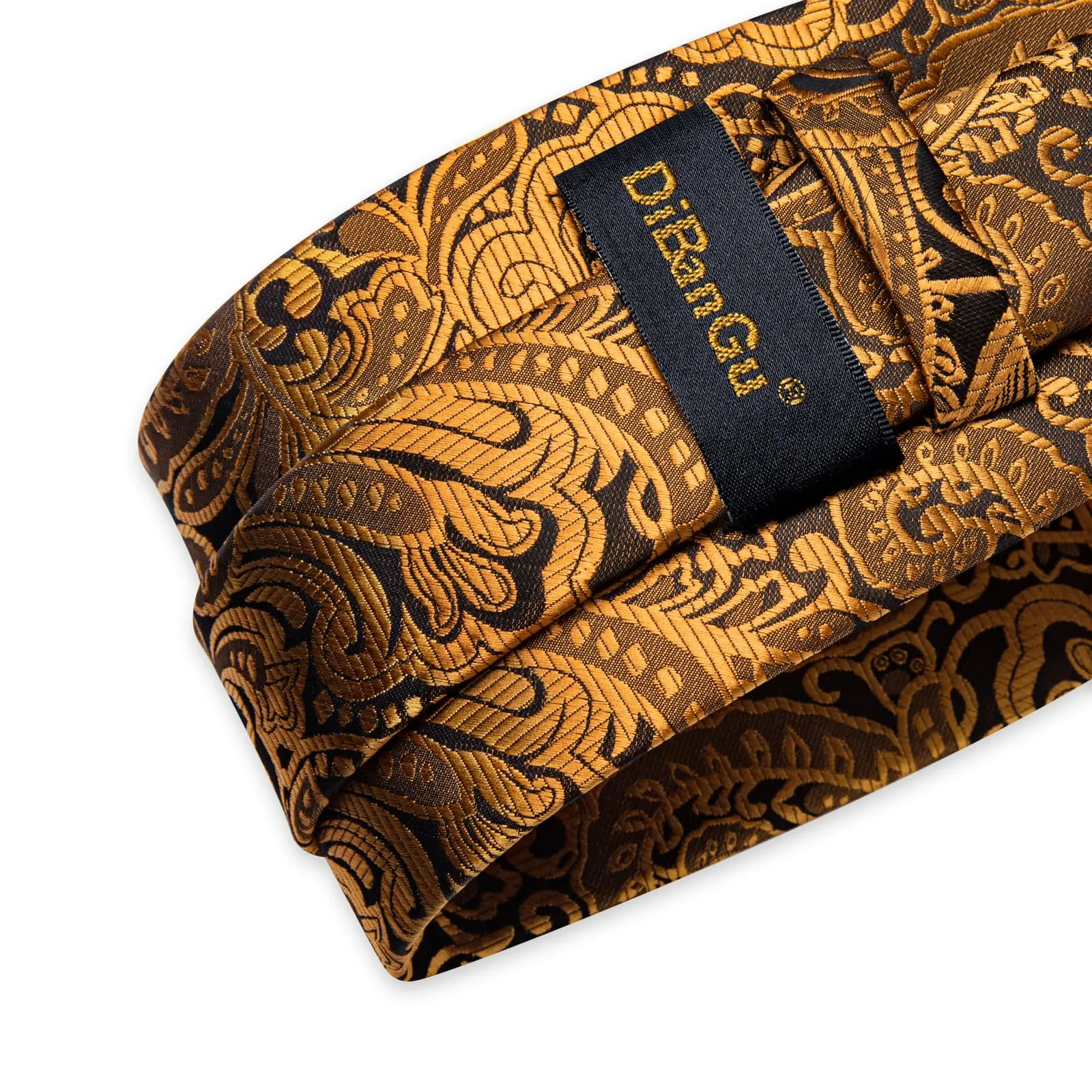 DiBanGu Silk Tie Copper Brown Floral Silk Mens Work Dress Tie Pocket Square Cufflinks Set