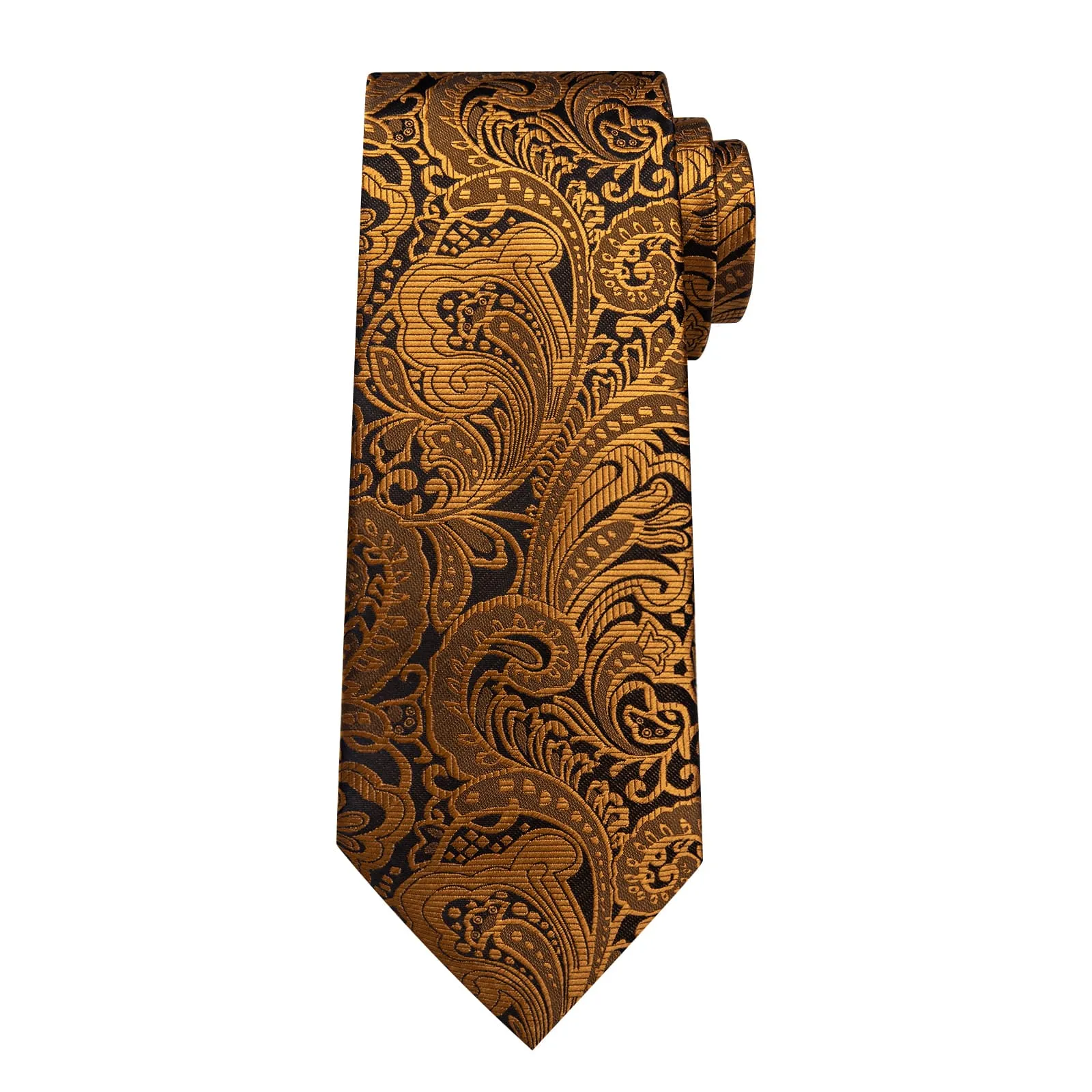 DiBanGu Silk Tie Copper Brown Floral Silk Mens Work Dress Tie Pocket Square Cufflinks Set