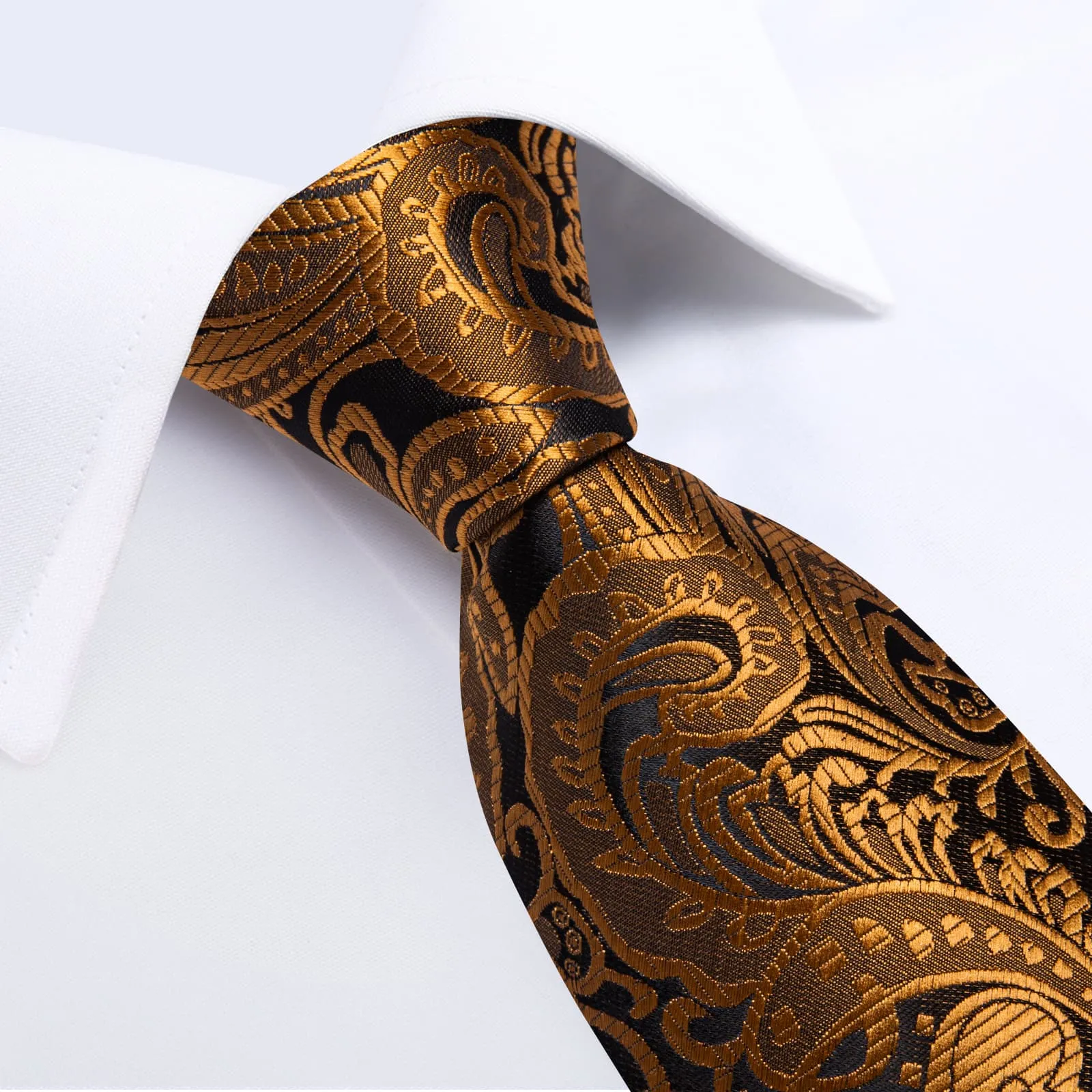 DiBanGu Silk Tie Copper Brown Floral Silk Mens Work Dress Tie Pocket Square Cufflinks Set