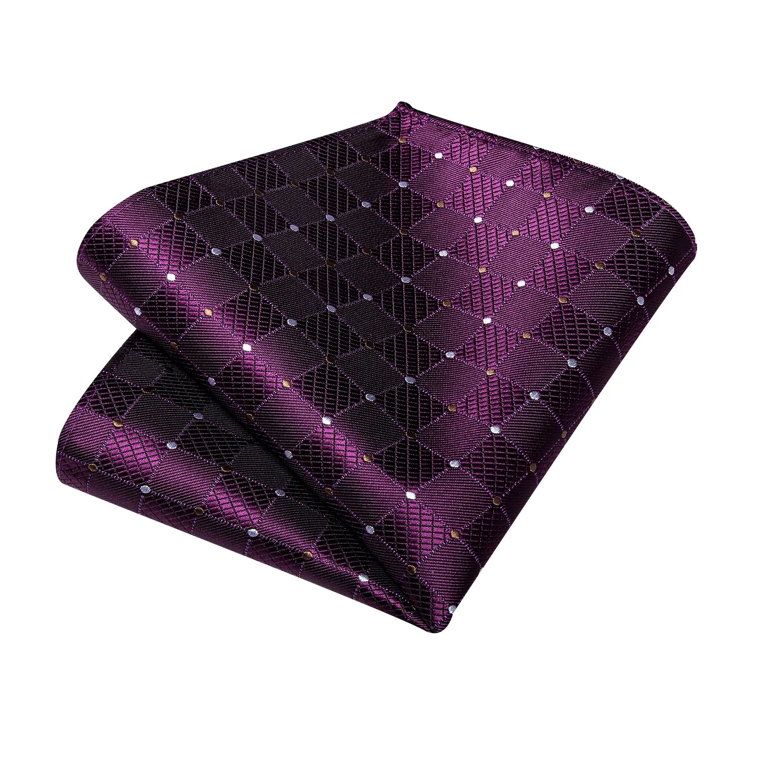 DiBanGu Silk Tie Purple White Plaid Men's Tie Handkerchief Cufflinks Set