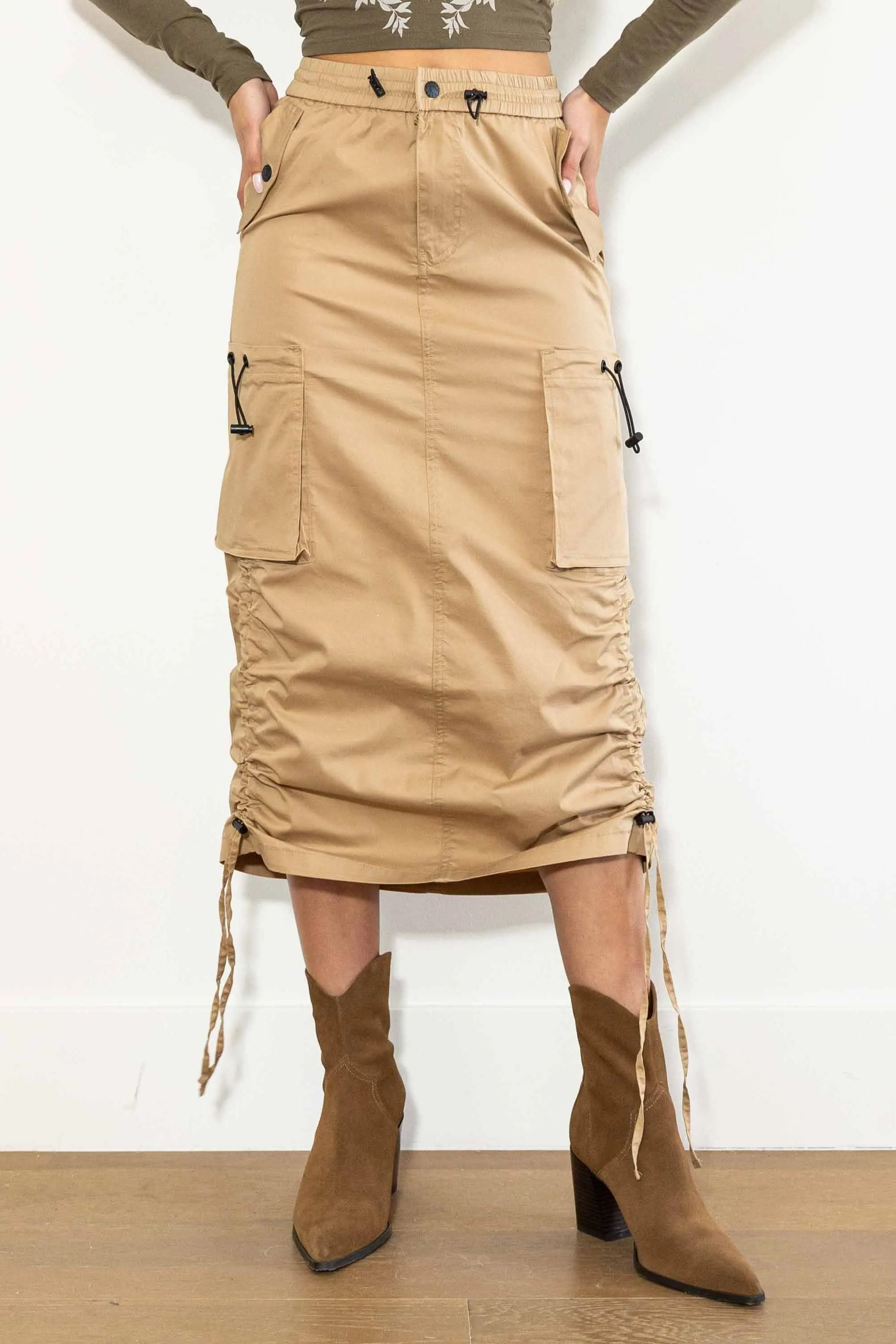 Drawstring Side Flap Y2K Cargo Column Skirt