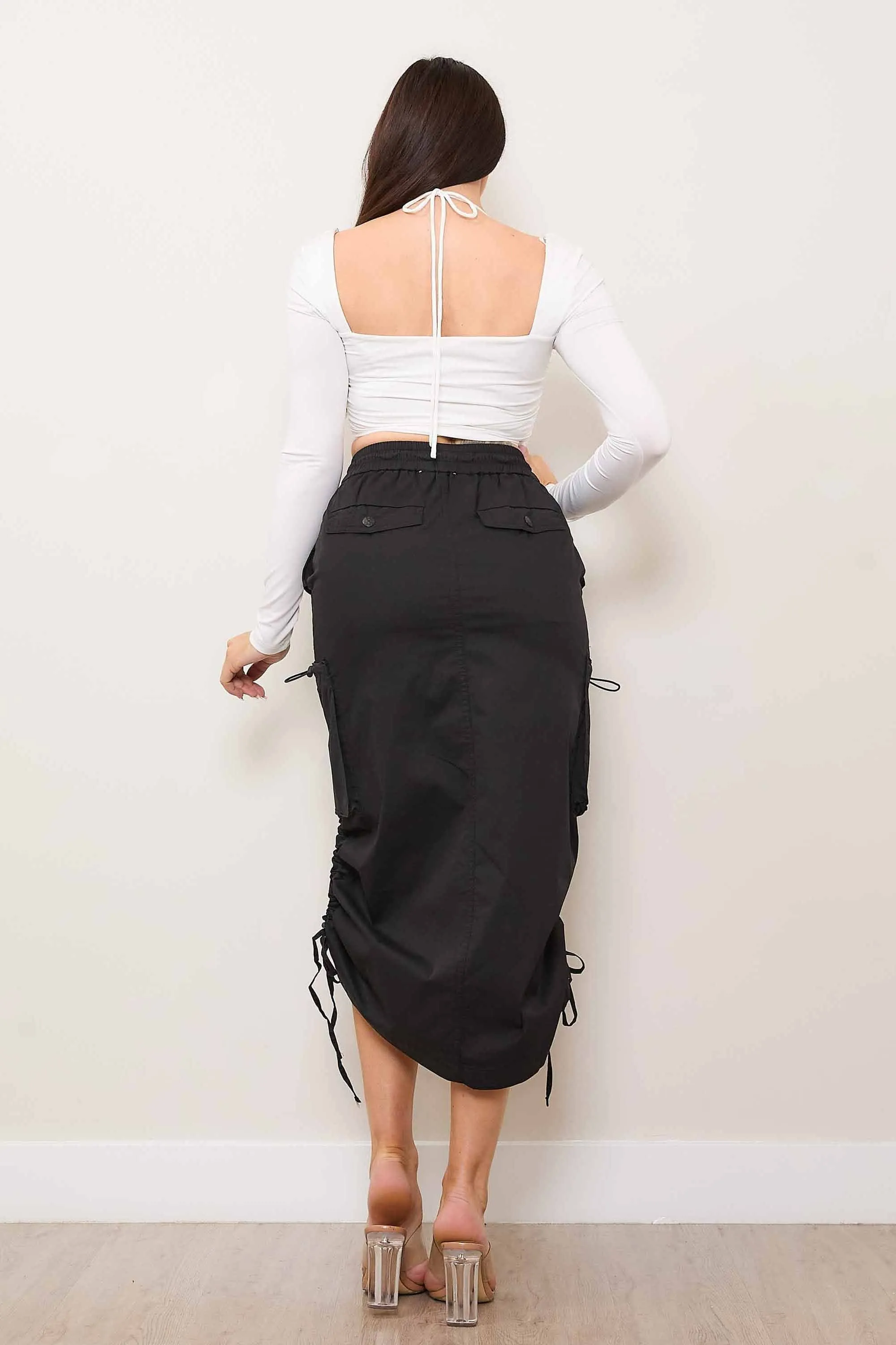 Drawstring Side Flap Y2K Cargo Column Skirt