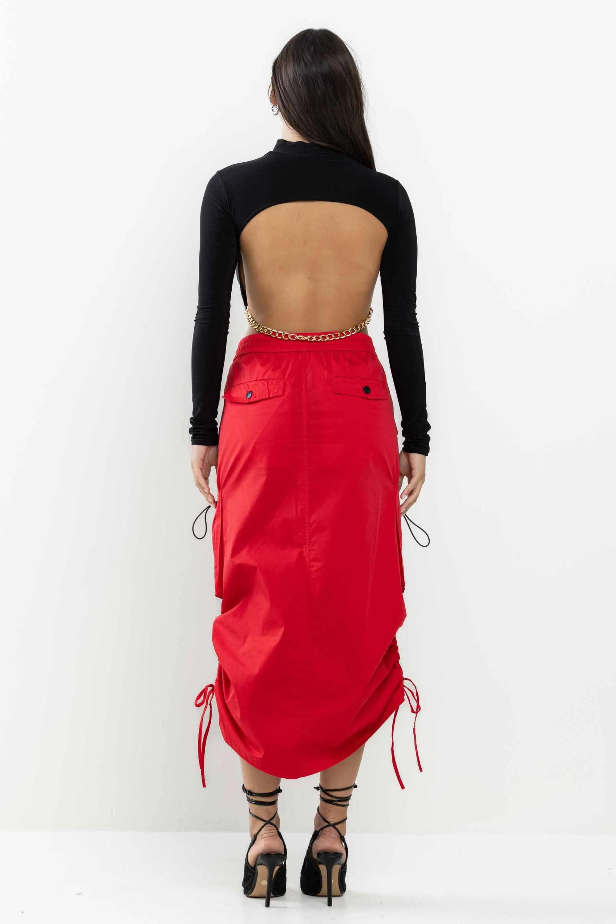 Drawstring Side Flap Y2K Cargo Column Skirt