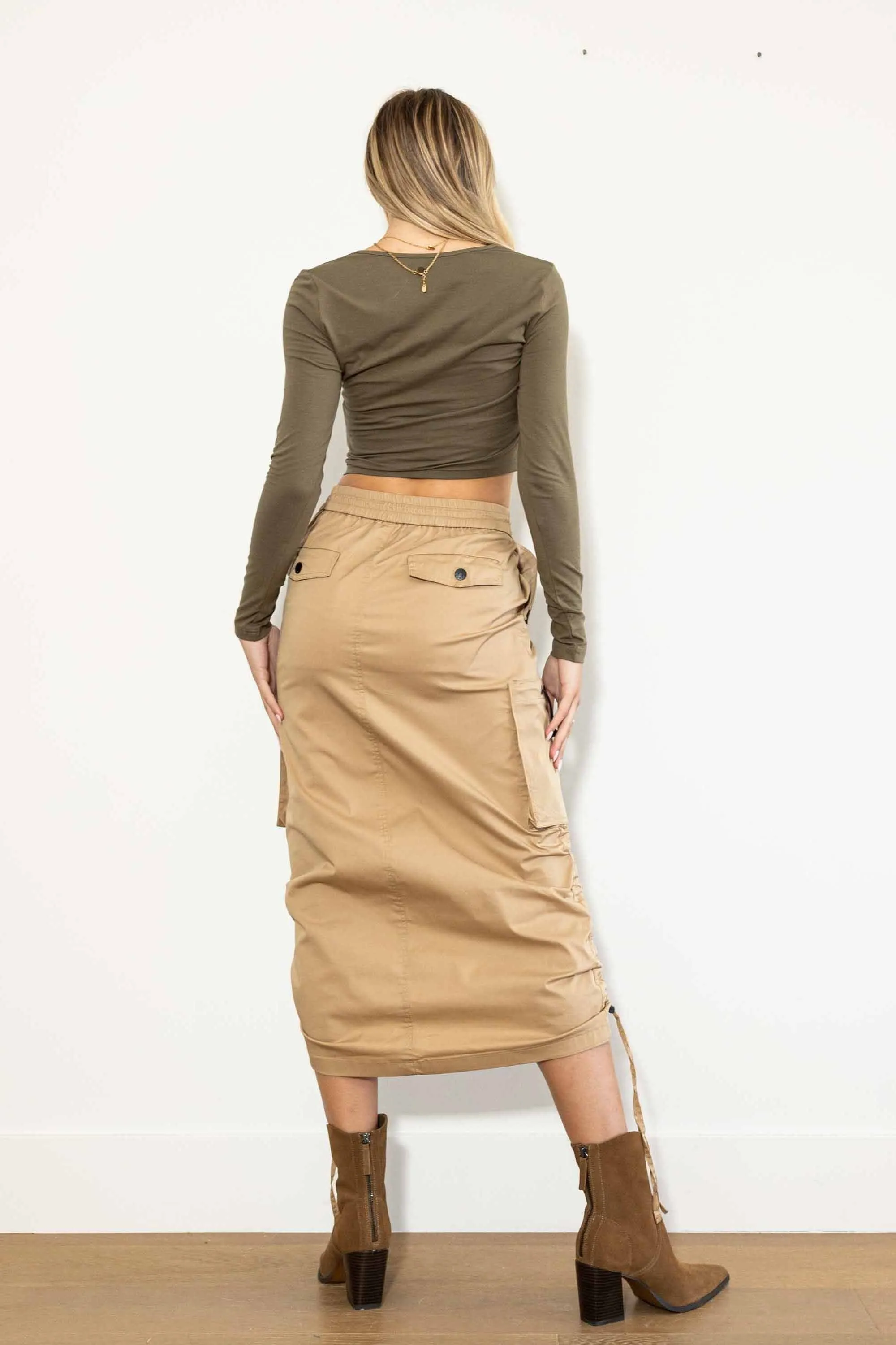 Drawstring Side Flap Y2K Cargo Column Skirt