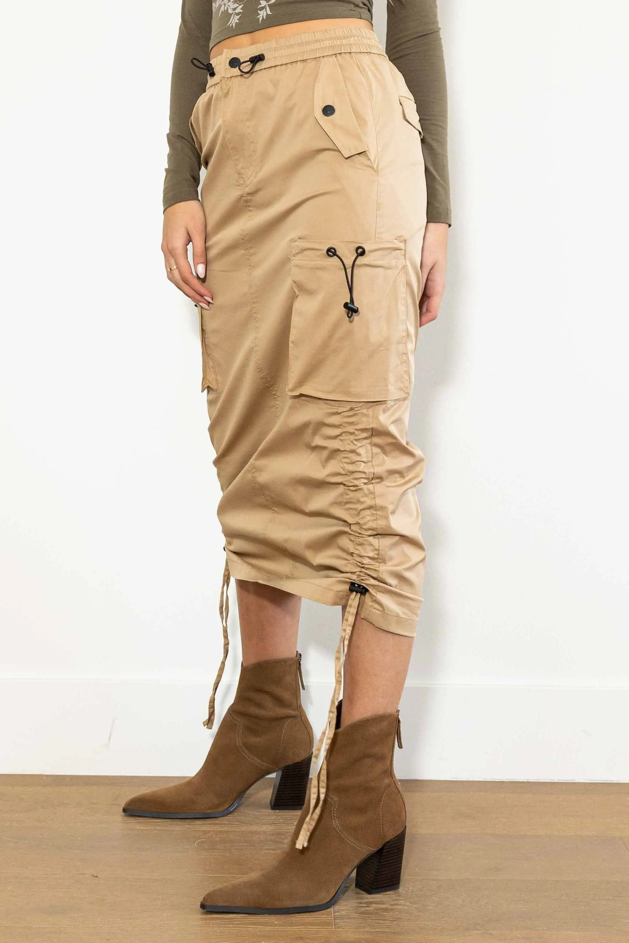 Drawstring Side Flap Y2K Cargo Column Skirt