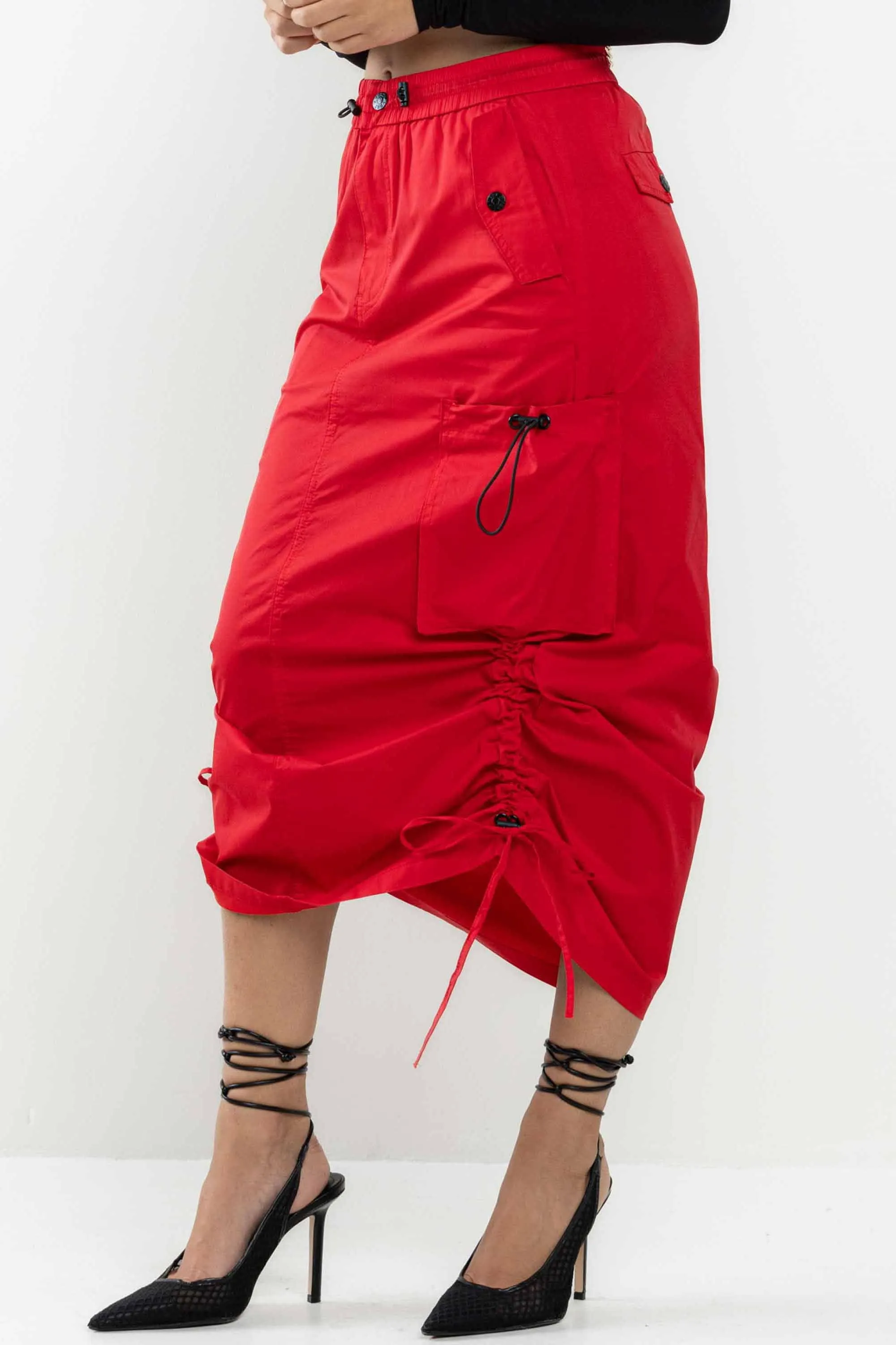 Drawstring Side Flap Y2K Cargo Column Skirt