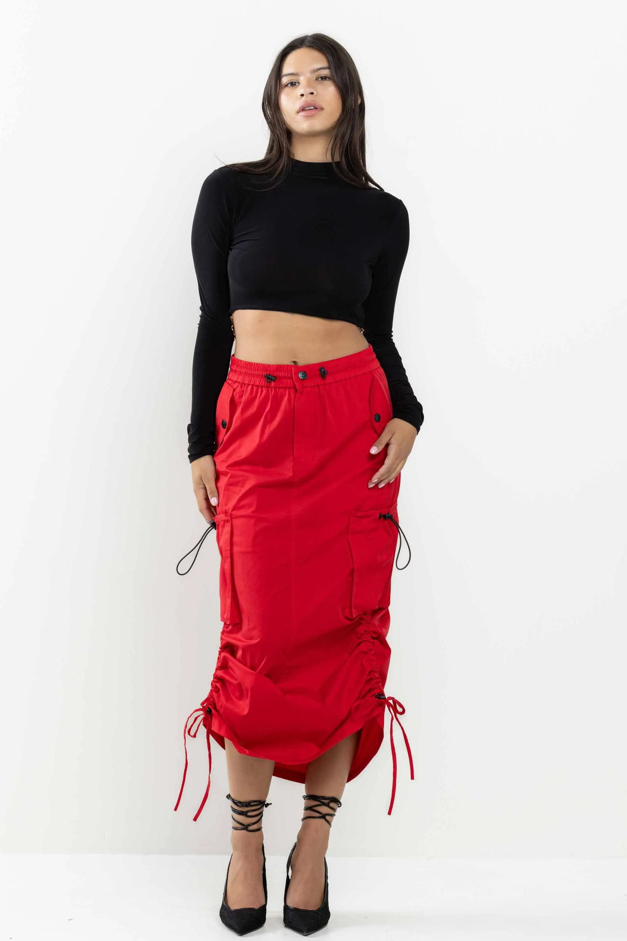 Drawstring Side Flap Y2K Cargo Column Skirt